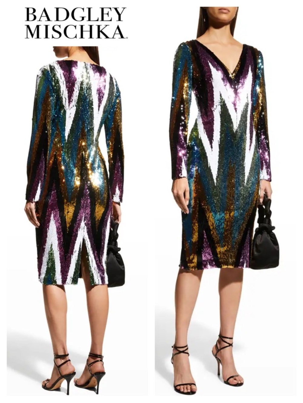 BADGLEY MISCHKA Stretch Sequin Chevron Party Dress